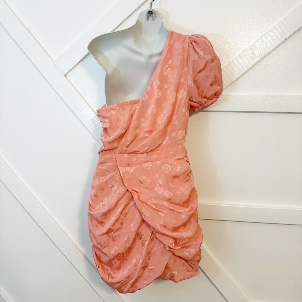 Majorelle Madison One Shoulder Floral Embroidered Draped Mini Dress Pink Sz M - Picture 7 of 11